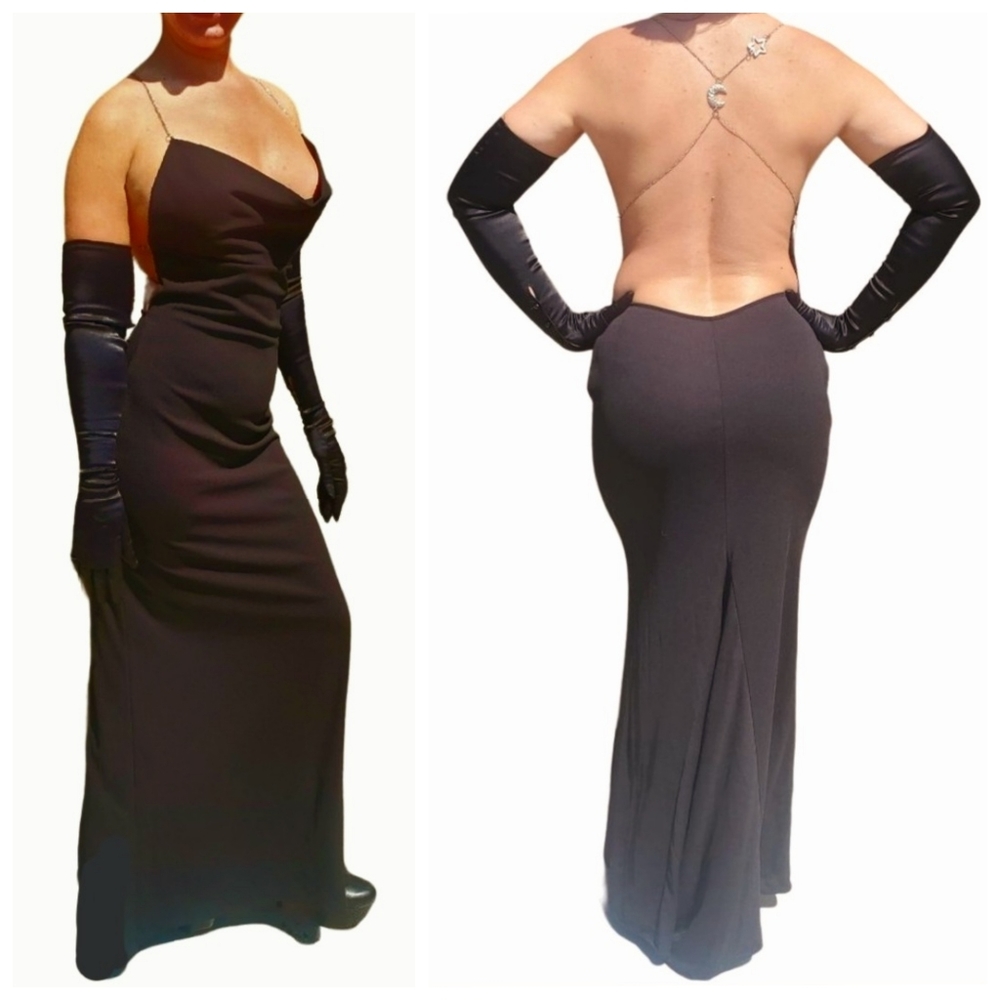 Vintage Fashion 1001 Nights Backless Chain Cross Back Strap Bias Gown 90s Y2K